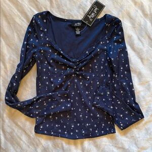 Navy Floral Long Sleeve Top